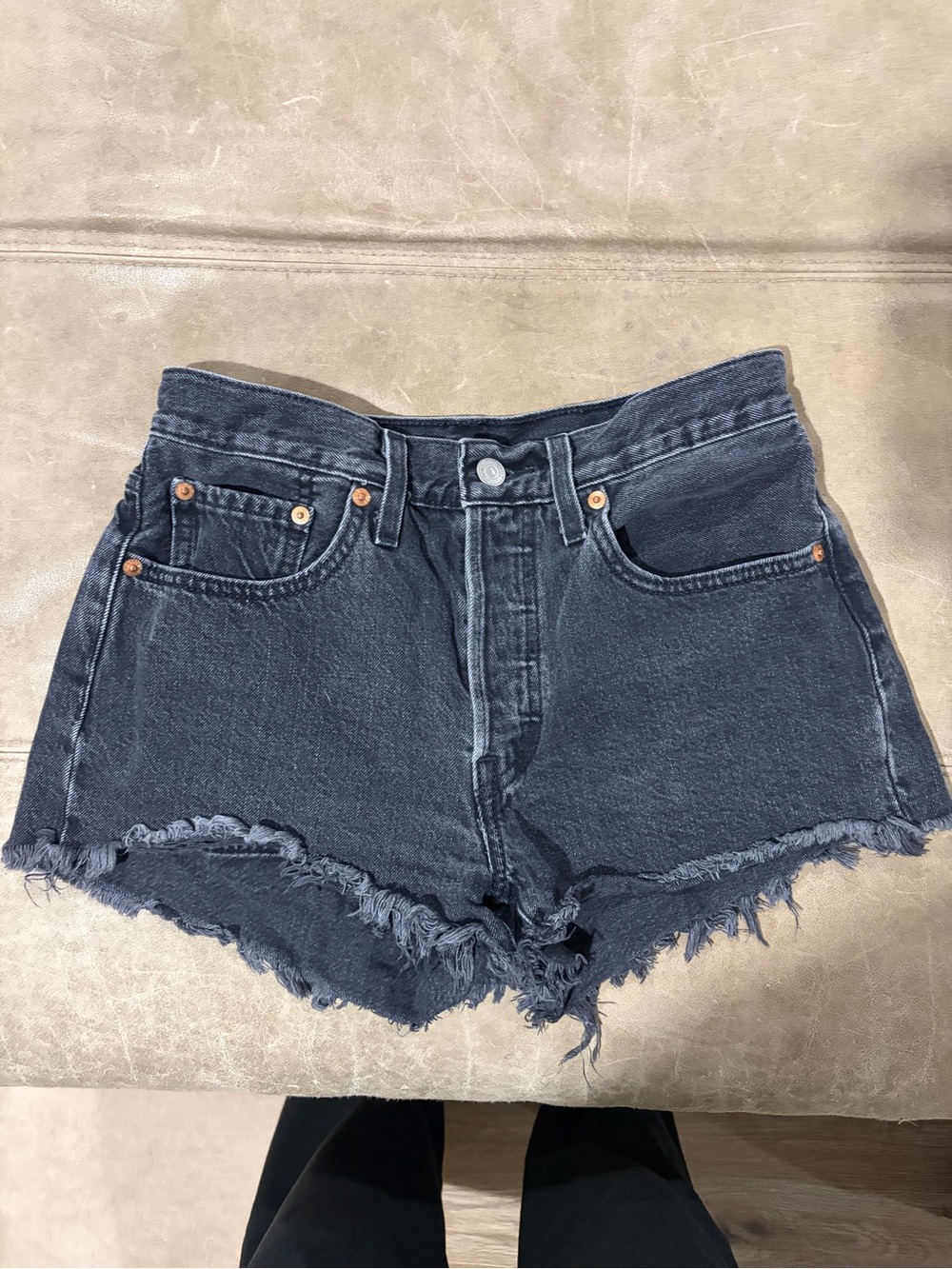 Levi's Washed Black Frayed Hem Denim Shorts